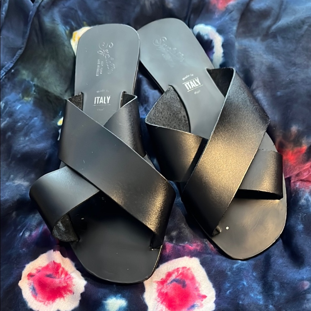 LOFT Black Sandals Minimalist Cross-Over Design